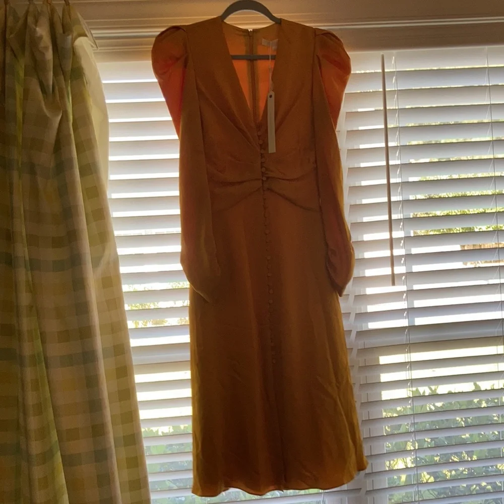 Jonathan Simkhai NWT ruched front v-neck long sleeve sateen dress - Picture 2 of 3